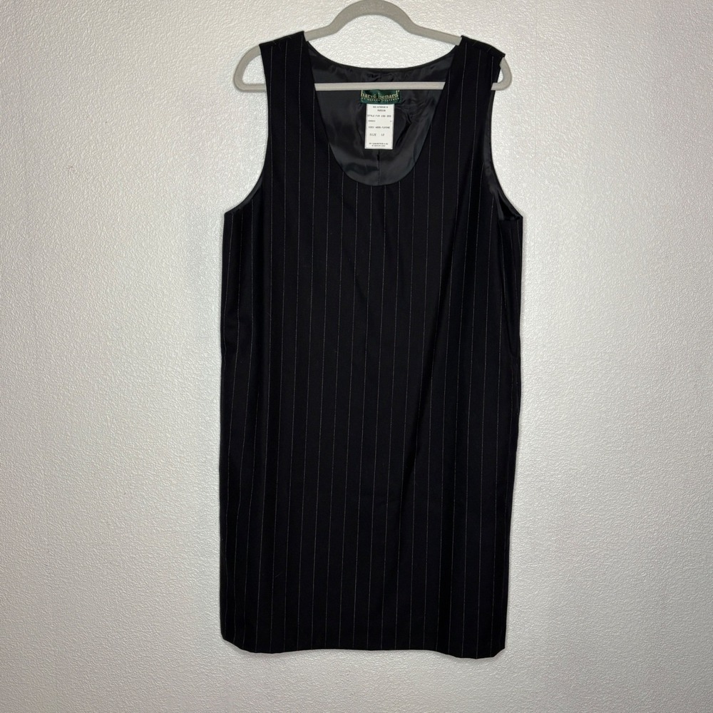 Harve‎ Leger Womens' Dress VTG Black Pinstripe 100% Wool Sleeveless Sheath 12